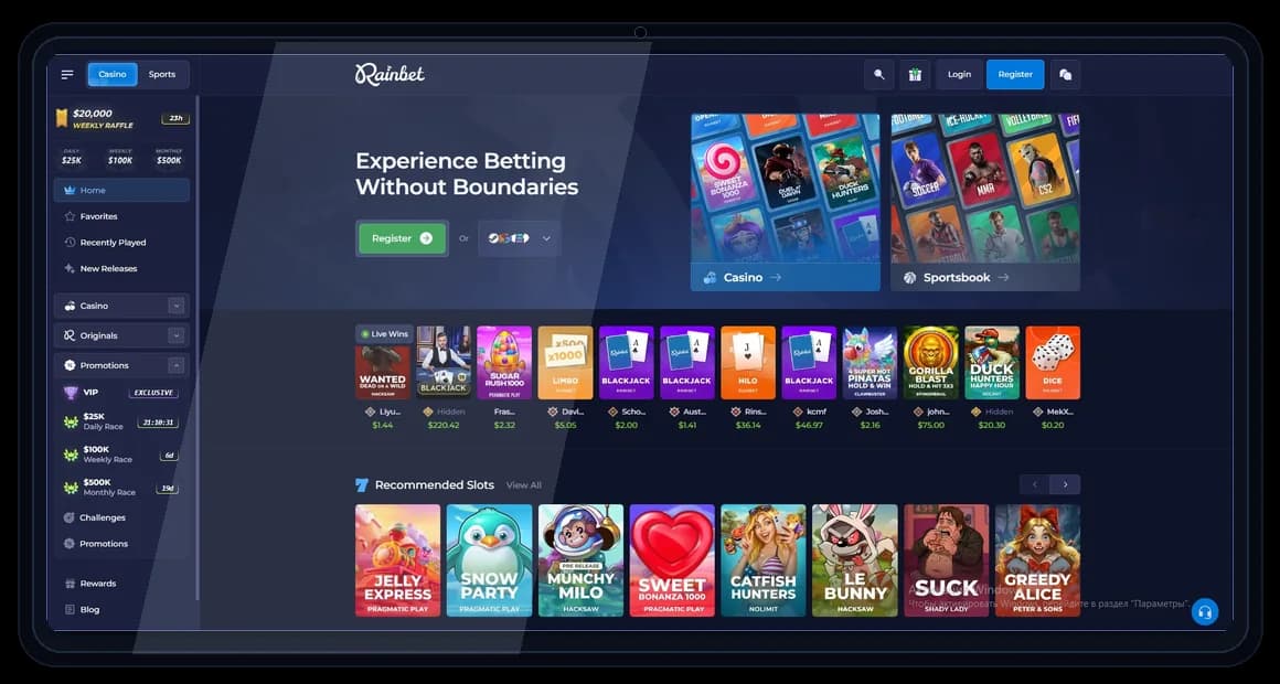 Rainbet desktop overview mockup