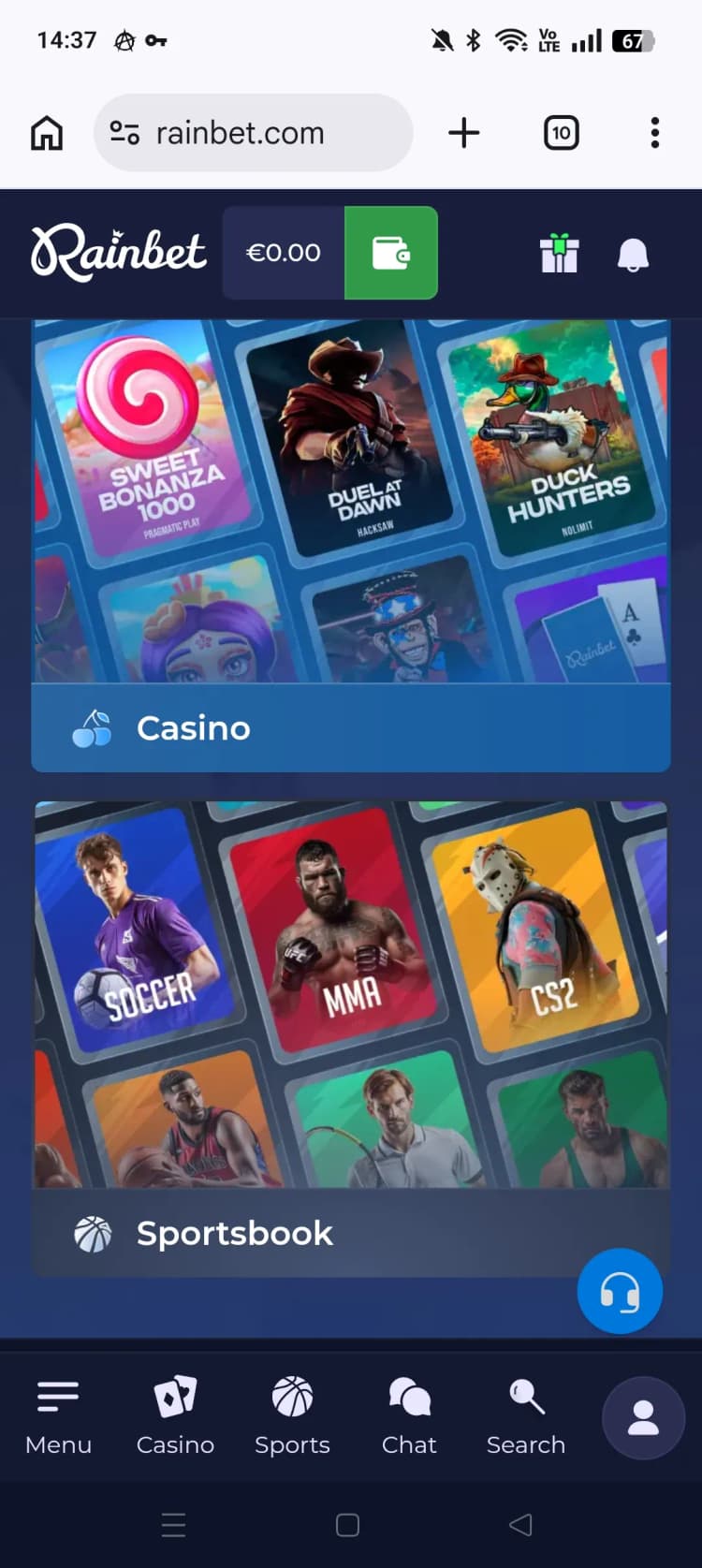 Rainbet mobile screenshot