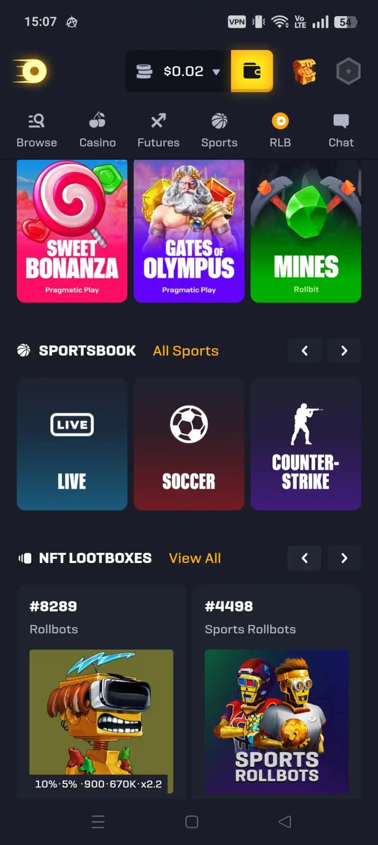 Rollbit mobile screenshot