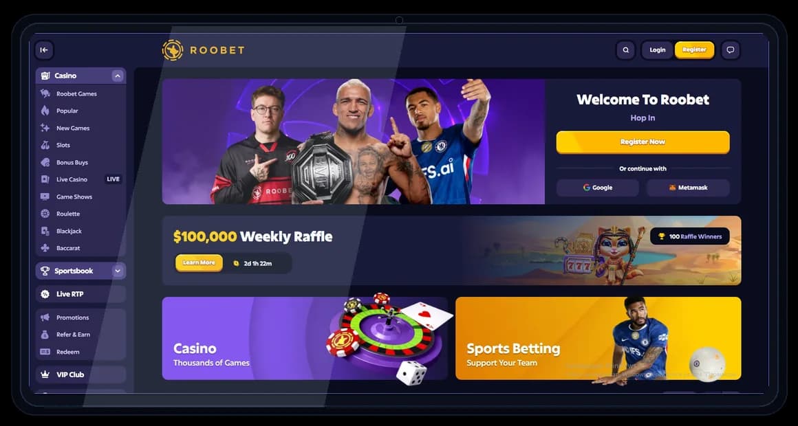 Roobet desktop overview mockup